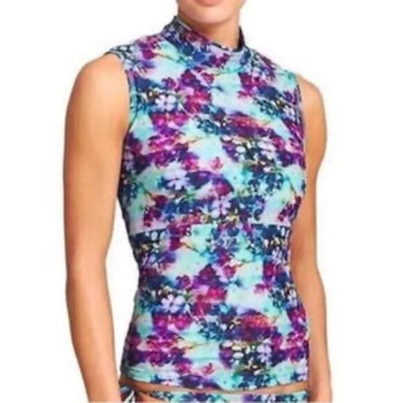 Athleta Women’s Sleeveless Tank Top M Floral Tie Dye Print Multicolor Stretch - Picture 1 of 8